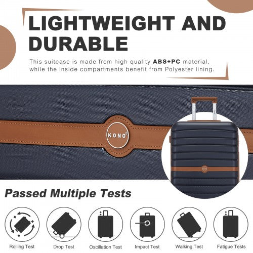 KSK2592+EA2212 - Kono 3‑Piece ABS+PC Suitcase Set with Travel Bag & Toiletry Pouch - Navy and Brown by LuluBags