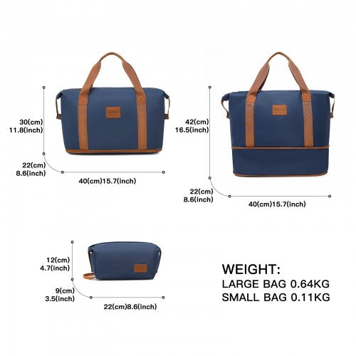 KSK2592+EA2212 - Kono 3‑Piece ABS+PC Suitcase Set with Travel Bag & Toiletry Pouch - Navy and Brown by LuluBags