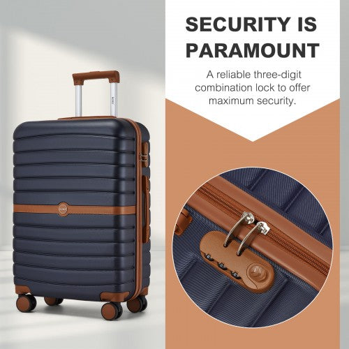 KSK2592+EA2212 - Kono 3‑Piece ABS+PC Suitcase Set with Travel Bag & Toiletry Pouch - Navy and Brown by LuluBags