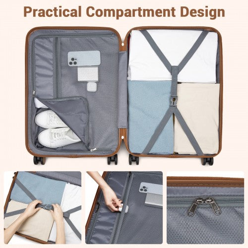 KSK2592+EA2212 - Kono 3‑Piece ABS+PC Suitcase Set with Travel Bag & Toiletry Pouch - Navy and Brown by LuluBags