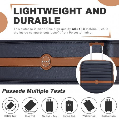 KSK2592 - Kono ABS+PC Striped Design with Colour-Block Details 3-Piece Hardshell Luggage Set with Spinner Wheels - Navy and Brown