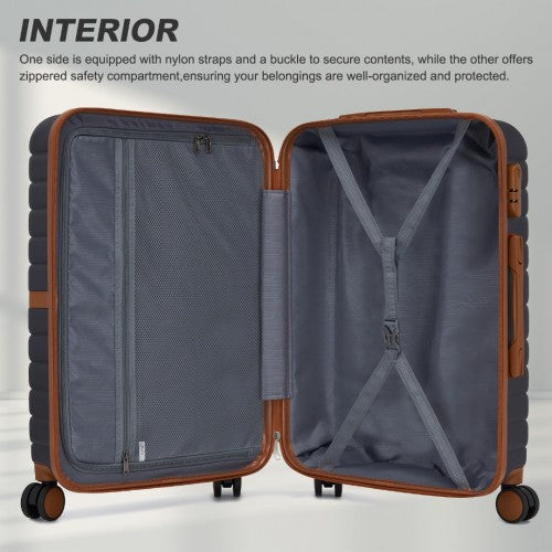 KSK2592 - Kono ABS+PC Striped Design with Colour-Block Details 3-Piece Hardshell Luggage Set with Spinner Wheels - Navy and Brown