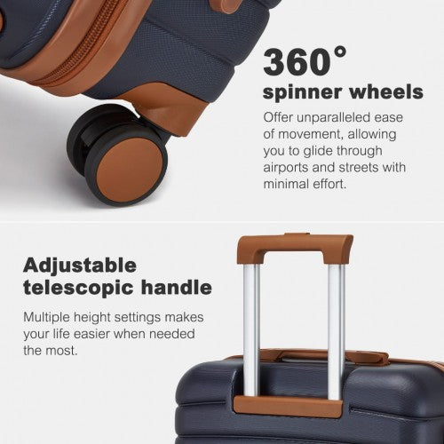 KSK2592 - Kono ABS+PC 20-Inch Striped Design with Colour-Block Details Carry-On Cabin Suitcase with Silent Spinner Wheels - Navy and Brown