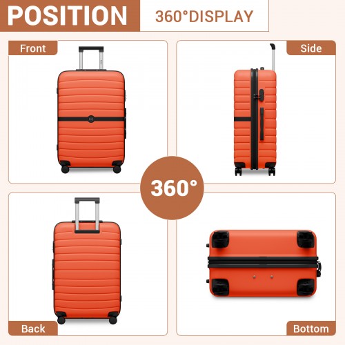 Kono 20 Inch ABS PC Striped Carry On Silent Spinner Wheels Orange Black | Neil's Luggage Store