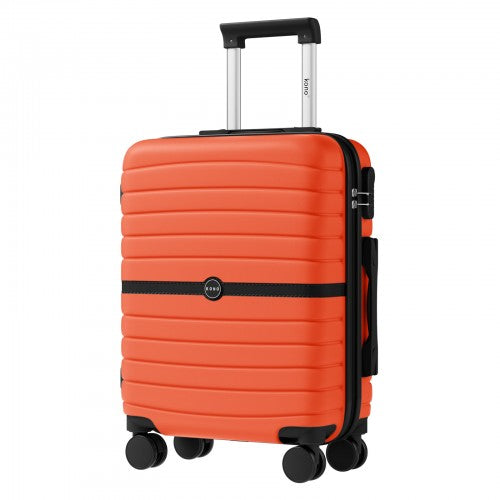 Kono 20 Inch ABS PC Striped Carry On Silent Spinner Wheels Orange Black | Neil's Luggage Store