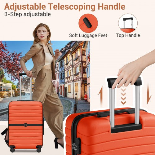 Kono 20 Inch ABS PC Striped Carry On Silent Spinner Wheels Orange Black | Neil's Luggage Store