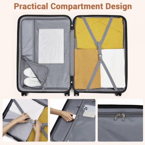 Kono 20 Inch ABS PC Striped Carry On Silent Spinner Wheels Orange Black | Neil's Luggage Store
