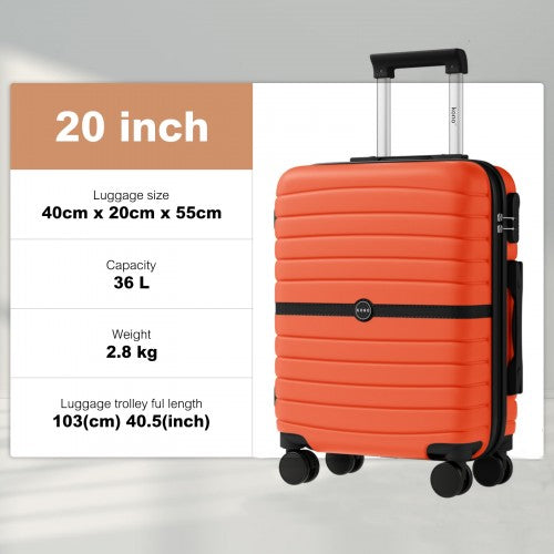 Kono 20 Inch ABS PC Striped Carry On Silent Spinner Wheels Orange Black | Neil's Luggage Store