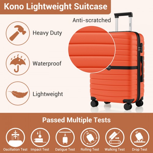 Kono 20 Inch ABS PC Striped Carry On Silent Spinner Wheels Orange Black | Neil's Luggage Store