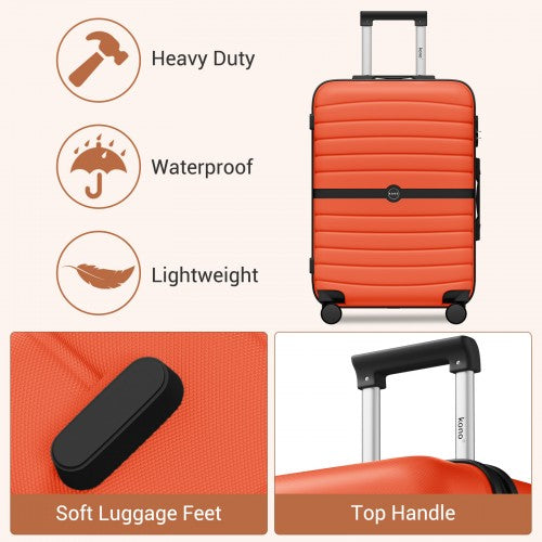 Kono 20 Inch ABS PC Striped Carry On Silent Spinner Wheels Orange Black | Neil's Luggage Store
