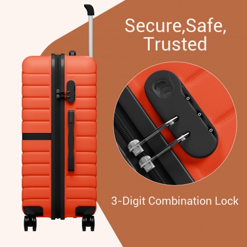 Kono 20 Inch ABS PC Striped Carry On Silent Spinner Wheels Orange Black | Neil's Luggage Store