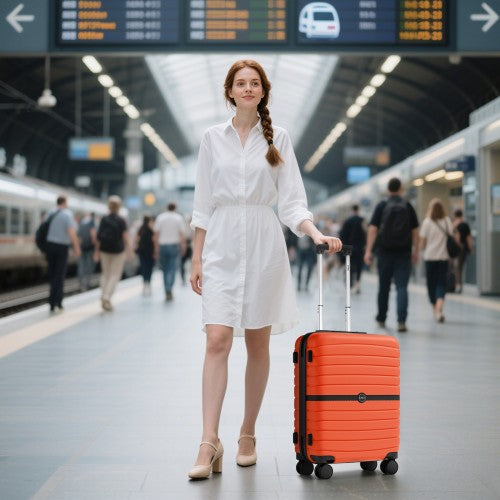 Kono 20 Inch ABS PC Striped Carry On Silent Spinner Wheels Orange Black | Neil's Luggage Store