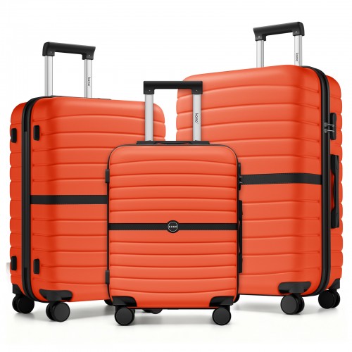KSK2592 Kono ABS PC Striped Luggage Set 3 Piece Spinner Wheels Orange Black | Neil's Luggage Store