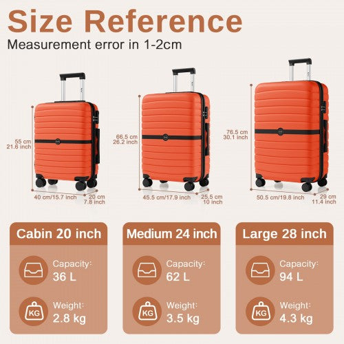 KSK2592 Kono ABS PC Striped Luggage Set 3 Piece Spinner Wheels Orange Black | Neil's Luggage Store