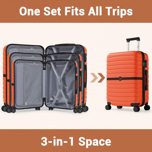 KSK2592 Kono ABS PC Striped Luggage Set 3 Piece Spinner Wheels Orange Black | Neil's Luggage Store