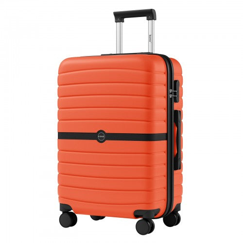 Kono 24 Inch ABS PC Striped Hard Shell Suitcase With Spinner Wheels Orange Black | Neil's Luggage Store