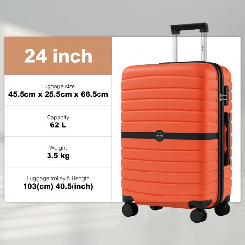 Kono 24 Inch ABS PC Striped Hard Shell Suitcase With Spinner Wheels Orange Black | Neil's Luggage Store