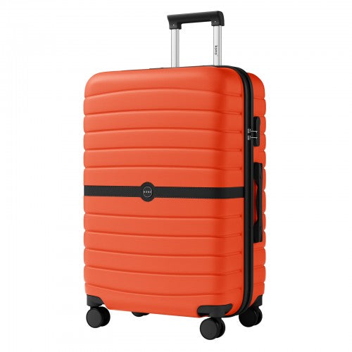 Kono 28 Inch ABS PC Luggage Striped Colour Block Checked Suitcase Orange Black | Neil's Luggage Store