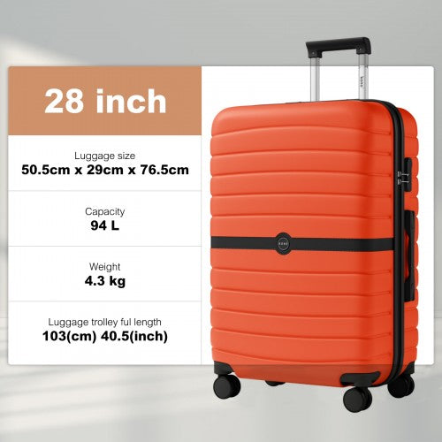 Kono 28 Inch ABS PC Luggage Striped Colour Block Checked Suitcase Orange Black | Neil's Luggage Store