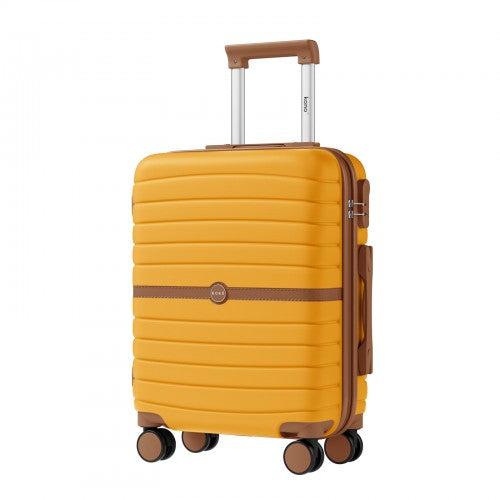 KSK2592 - Kono ABS+PC 20-Inch Striped Design with Colour-Block Details Carry-On Cabin Suitcase with Silent Spinner Wheels - Yellow and Brown | Neil's Luggage Store
