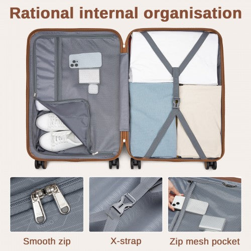 KSK2592 - Kono ABS+PC 24-Inch Striped Design with Colour-Block Details Medium Suitcase with Spinner Silent Wheels - Yellow and Brown