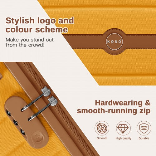 KSK2592 - Kono ABS+PC 20-Inch Striped Design with Colour-Block Details Carry-On Cabin Suitcase with Silent Spinner Wheels - Yellow and Brown