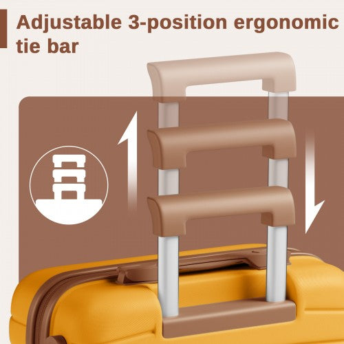 KSK2592 - Kono ABS+PC Striped Design with Colour-Block Details 3-Piece Hardshell Luggage Set with Spinner Wheels - Yellow and Brown | Neil's Luggage Store