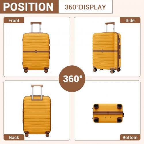 KSK2592 - Kono ABS+PC 20-Inch Striped Design with Colour-Block Details Carry-On Cabin Suitcase with Silent Spinner Wheels - Yellow and Brown