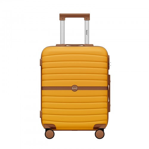 KSK2592 - Kono ABS+PC 20-Inch Striped Design with Colour-Block Details Carry-On Cabin Suitcase with Silent Spinner Wheels - Yellow and Brown
