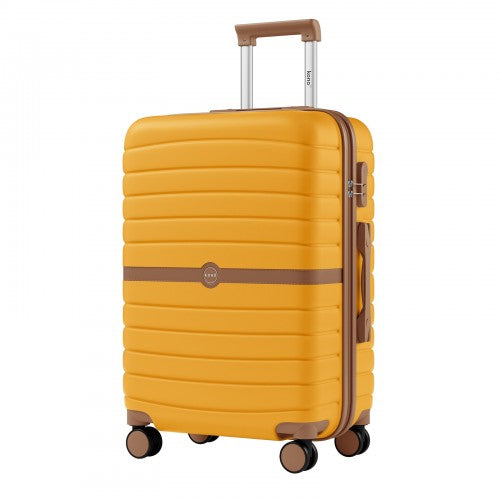 KSK2592 - Kono ABS+PC 24-Inch Striped Design with Colour-Block Details Medium Suitcase with Spinner Silent Wheels - Yellow and Brown | Neil's Luggage Store