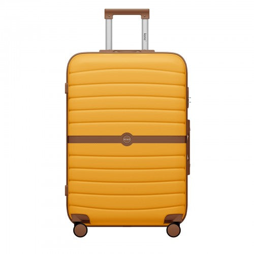KSK2592 - Kono ABS+PC 28-Inch Striped Design with Colour-Block Details Large Checked Luggage for Longer Travels - Yellow and Brown | Neil's Luggage Store