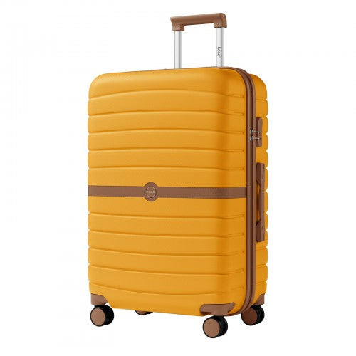 KSK2592 - Kono ABS+PC 28-Inch Striped Design with Colour-Block Details Large Checked Luggage for Longer Travels - Yellow and Brown | Neil's Luggage Store