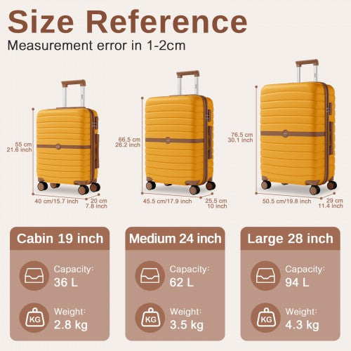 KSK2592 - Kono ABS+PC Striped Design with Colour-Block Details 3-Piece Hardshell Luggage Set with Spinner Wheels - Yellow and Brown | Neil's Luggage Store