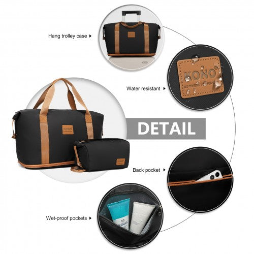 KSK2592+EA2212 - Kono 3‑Piece ABS+PC Suitcase Set with Travel Bag & Toiletry Pouch - Black and Brown by LuluBags
