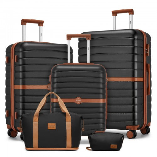 KSK2592+EA2212 - Kono 3‑Piece ABS+PC Suitcase Set with Travel Bag & Toiletry Pouch - Black and Brown by LuluBags