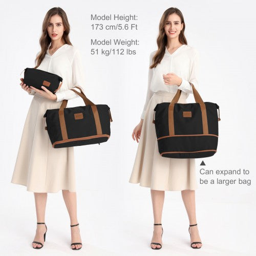 KSK2592+EA2212 - Kono 3‑Piece ABS+PC Suitcase Set with Travel Bag & Toiletry Pouch - Black and Brown by LuluBags