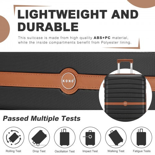 KSK2592+EA2212 - Kono 3‑Piece ABS+PC Suitcase Set with Travel Bag & Toiletry Pouch - Black and Brown by LuluBags