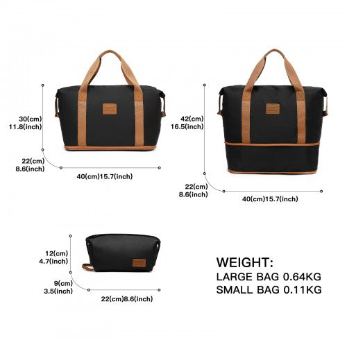KSK2592+EA2212 - Kono 3‑Piece ABS+PC Suitcase Set with Travel Bag & Toiletry Pouch - Black and Brown by LuluBags