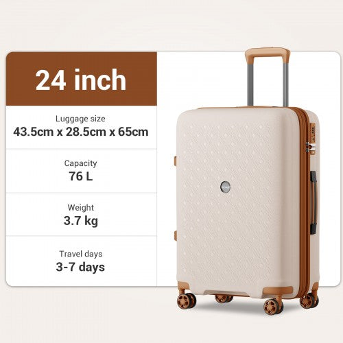 KSK2594 - Kono PP 24-inch Hard Shell Expandable Luggage–Lightweight Suitcase with TSA Lock & Built-in Cup Holder - Beige and Brown | Neil's Luggage Store