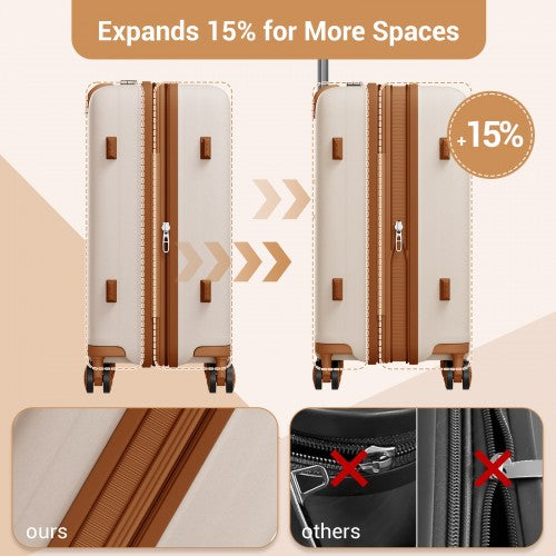 KSK2594 - Kono PP 20-inch Hard Shell Expandable Luggage-Lightweight Suitcase with TSA Lock & Built-in Cup Holder - Beige and Brown | Neil's Luggage Store