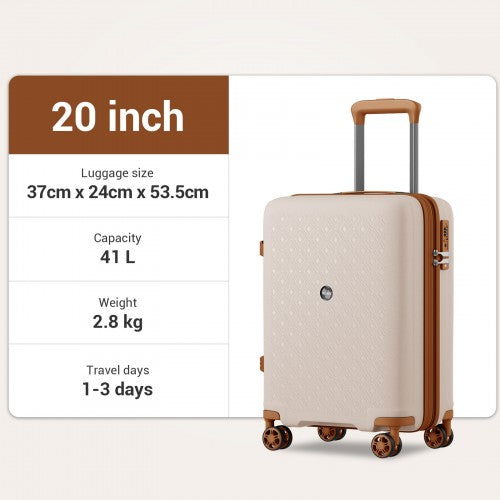 KSK2594 - Kono PP 20-inch Hard Shell Expandable Luggage-Lightweight Suitcase with TSA Lock & Built-in Cup Holder - Beige and Brown | Neil's Luggage Store