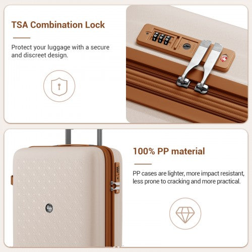 KSK2594 - Kono PP 20-inch Hard Shell Expandable Luggage-Lightweight Suitcase with TSA Lock & Built-in Cup Holder - Beige and Brown | Neil's Luggage Store