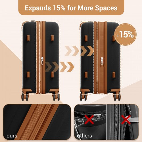 KSK2594 - Kono PP 20-inch Hard Shell Expandable Luggage-Lightweight Suitcase with TSA Lock & Built-in Cup Holder - Black and Brown | Neil's Luggage Store