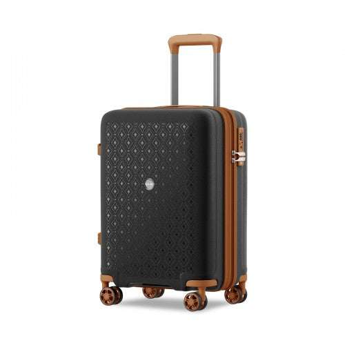 KSK2594 - Kono PP 20-inch Hard Shell Expandable Luggage-Lightweight Suitcase with TSA Lock & Built-in Cup Holder - Black and Brown | Neil's Luggage Store