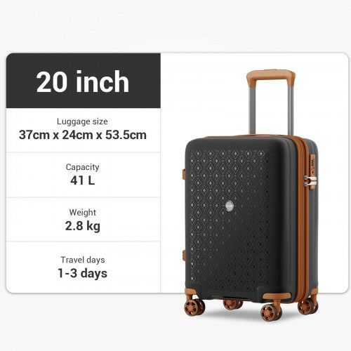 KSK2594 - Kono PP 20-inch Hard Shell Expandable Luggage-Lightweight Suitcase with TSA Lock & Built-in Cup Holder - Black and Brown | Neil's Luggage Store