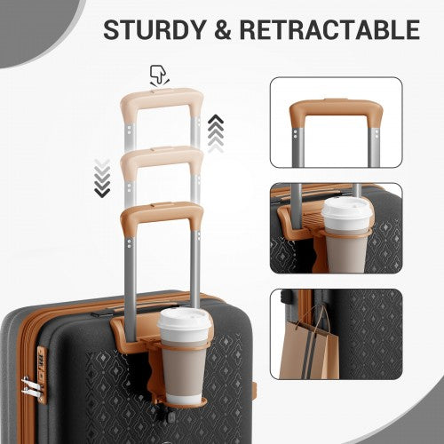 KSK2594 - Kono PP 20-inch Hard Shell Expandable Luggage-Lightweight Suitcase with TSA Lock & Built-in Cup Holder - Black and Brown | Neil's Luggage Store