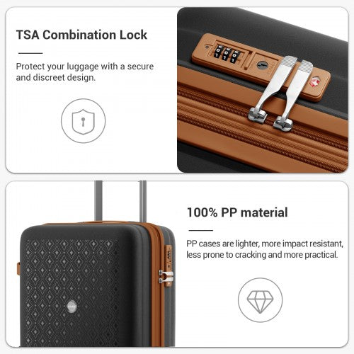 KSK2594 - Kono PP 20-inch Hard Shell Expandable Luggage-Lightweight Suitcase with TSA Lock & Built-in Cup Holder - Black and Brown | Neil's Luggage Store