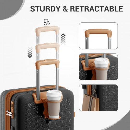 KSK2594 - Kono PP 20/24/28inch Hard Shell Expandable Luggage–Lightweight Suitcase with TSA Lock & Built-in Cup Holder - Black and Brown | Neil's Luggage Store