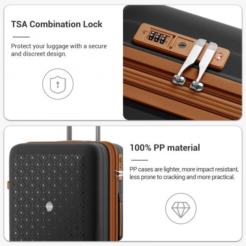 KSK2594 - Kono PP 20/24/28inch Hard Shell Expandable Luggage–Lightweight Suitcase with TSA Lock & Built-in Cup Holder - Black and Brown | Neil's Luggage Store
