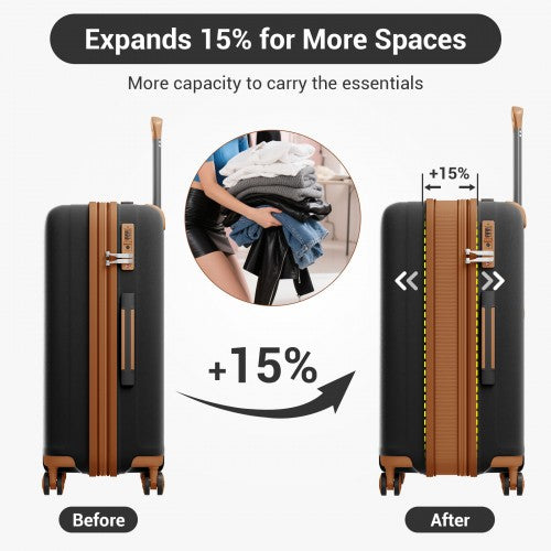 KSK2594 - Kono PP 28-inch Hard Shell Expandable Luggage–Lightweight Suitcase with TSA Lock & Built-in Cup Holder - Black and Brown | Neil's Luggage Store